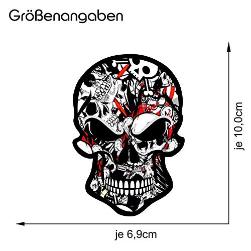 Finest Folia 2 pegatinas divertidas de calavera, 7,2 x 11 cm, para coche, moto, autobús, caravana R121 (número 5), color negro y rojo