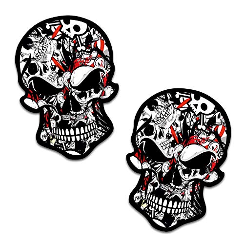 Finest Folia 2 pegatinas divertidas de calavera, 7,2 x 11 cm, para coche, moto, autobús, caravana R121 (número 5), color negro y rojo