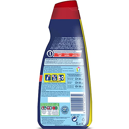 Finish All in 1 Max Power Gel Brillo & Protección Detergente Gel para el Lavavajilla, 2 unidades - 100 lavados