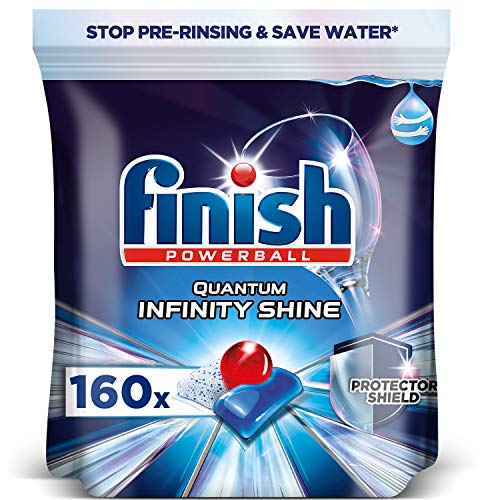 Finish Powerball Quantum Infinity Shine, pastillas para el lavavajillas con protección para la vajilla - Pack de 2, total 160 pastillas