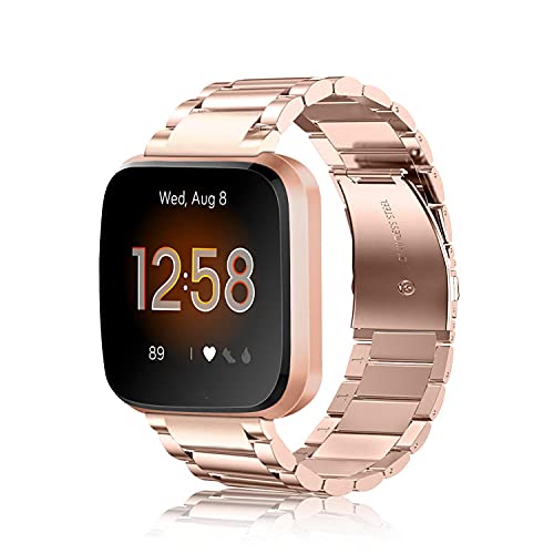 Fintie Correa Compatible con Fitbit Versa 2/Versa/Versa Lite - Pulsera de Repuesto de Metal de Acero Inoxidable, Oro Rosa