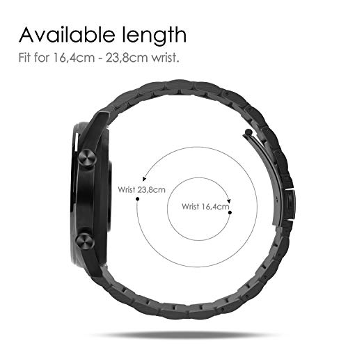 FINTIE Correa Compatible con Huawei Watch 3/3 Pro, Huawei Watch GT 2 Pro/GT 2/GT - Pulsera de Repuesto de Acero Inoxidable Banda Ajustable de Metal, Negro