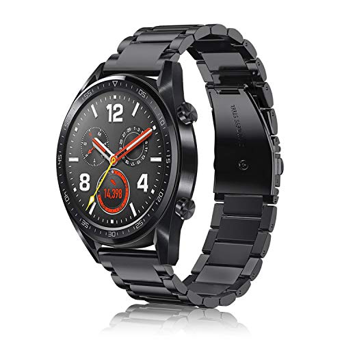 FINTIE Correa Compatible con Huawei Watch 3/3 Pro, Huawei Watch GT 2 Pro/GT 2/GT - Pulsera de Repuesto de Acero Inoxidable Banda Ajustable de Metal, Negro
