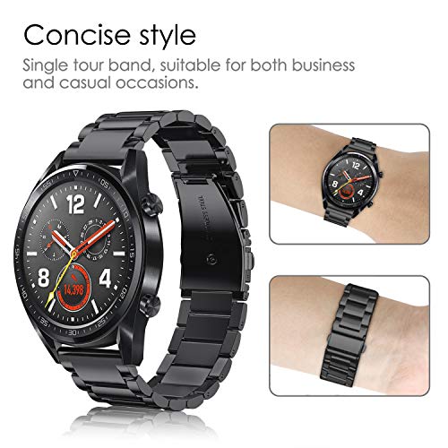 FINTIE Correa Compatible con Huawei Watch 3/3 Pro, Huawei Watch GT 2 Pro/GT 2/GT - Pulsera de Repuesto de Acero Inoxidable Banda Ajustable de Metal, Negro