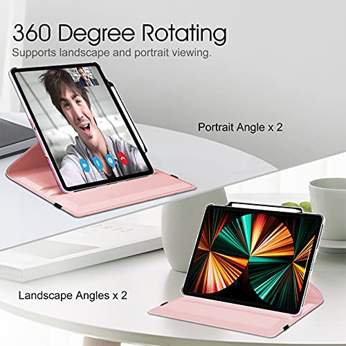 Fintie Funda Giratoria Compatible con iPad Pro 12,9" (5.ª Generación, 2021) - Carcasa con Portalápiz Rotación de 360 Grados Compatible con iPad Pro 12,9" 2020/2018, Mármol Rosa Dorado