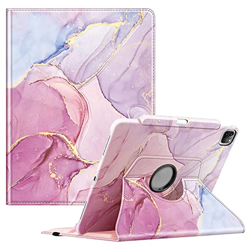 Fintie Funda Giratoria Compatible con iPad Pro 12,9" (5.ª Generación, 2021) - Carcasa con Portalápiz Rotación de 360 Grados Compatible con iPad Pro 12,9" 2020/2018, Mármol Rosa Dorado