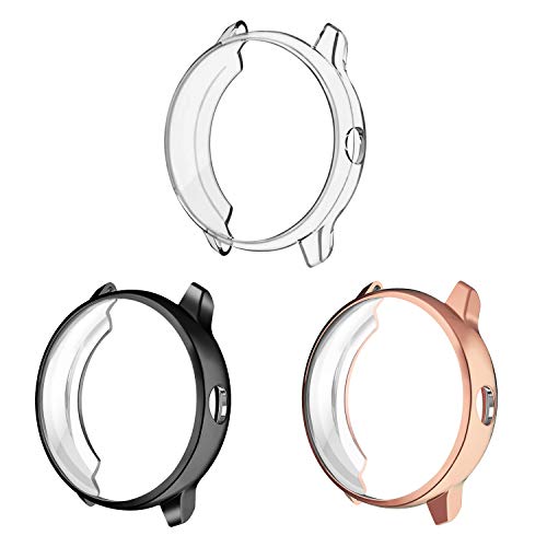 FINTIE Protector de Carcasa [3 Piezas] Compatible con Garmin Vivoactive 3 Smartwatch - 20mm Funda de TPU Blanda Cubierta Protectora A Prueba de Choques, Negro/Transparente/Oro Rosa