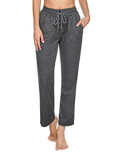 Fipput Pantalon Chandal Mujer Largos Pantalones Casual Mujer Cintura Alta Suelto Pierna Recta Pantalones Yoga Mujer con Cordón Ajustable y Botones,Gris,XXL