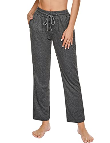 Fipput Pantalon Chandal Mujer Largos Pantalones Casual Mujer Cintura Alta Suelto Pierna Recta Pantalones Yoga Mujer con Cordón Ajustable y Botones,Gris,XXL