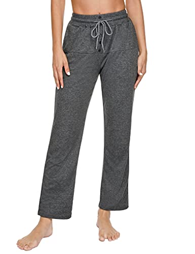 Fipput Pantalon Chandal Mujer Largos Pantalones Casual Mujer Cintura Alta Suelto Pierna Recta Pantalones Yoga Mujer con Cordón Ajustable y Botones,Gris,XXL