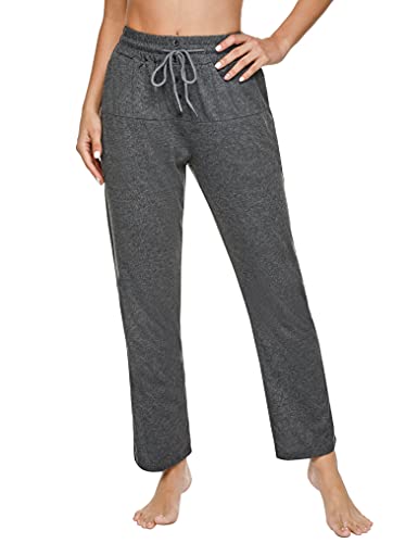 Fipput Pantalon Chandal Mujer Largos Pantalones Casual Mujer Cintura Alta Suelto Pierna Recta Pantalones Yoga Mujer con Cordón Ajustable y Botones,Gris,XXL