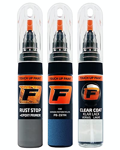 FIRANTO Kit de Pintura de Retoque Coche para Honda Motorcycles PB-297M Sevilla Blue, Set de Reparación de Rayones y Arañazos Incluye 15 ml Bolígrafo para Retocar Pintura Coche, Primer y Barniz