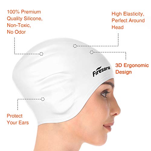 firesara Gorro de baño, Original actualizado Casquillo de natación Diseño ergonómico 3D para Mujeres Niños Adultos Hombres para Cabello Largo o Corto con Pinza de Nariz y Tapones para los oídos