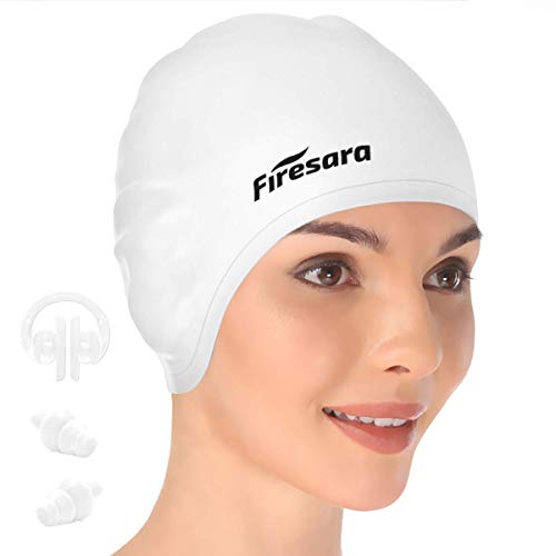 firesara Gorro de baño, Original actualizado Casquillo de natación Diseño ergonómico 3D para Mujeres Niños Adultos Hombres para Cabello Largo o Corto con Pinza de Nariz y Tapones para los oídos