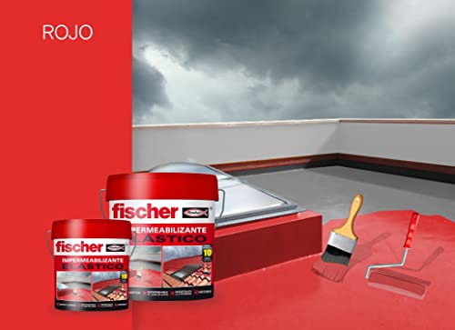 fischer - Pintura impermeabilizante (cubo 5kg) Rojo con fibras, resistente al agua y exteriores