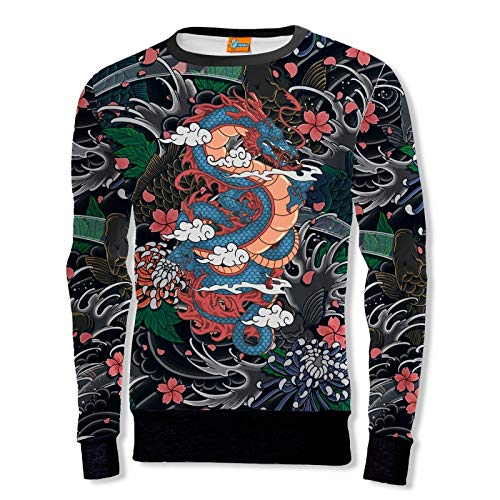 FISHIKII | Sudadera Japanese Dragon - Poliéster 100% - Todas Las Temporadas Temporada 2020 - Hombre | Negro | M