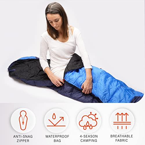 FIT NATION Viking Trek Saco de dormir invierno y verano - 350 g. de relleno cálido y transpirable. Sacos de dormir adultos / adolescentes / niños para festivales, senderismo y mochileros.