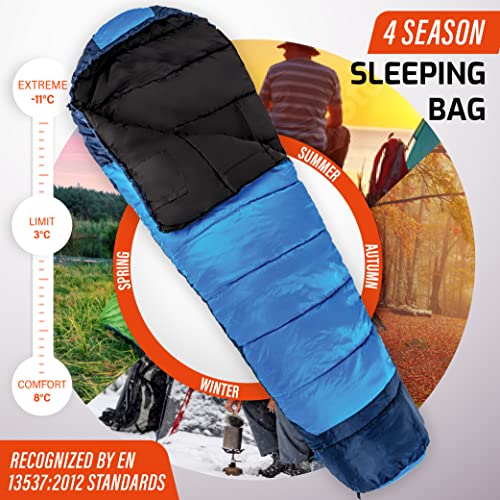 FIT NATION Viking Trek Saco de dormir invierno y verano - 350 g. de relleno cálido y transpirable. Sacos de dormir adultos / adolescentes / niños para festivales, senderismo y mochileros.