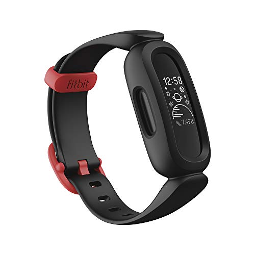 Fitbit Ace 3 pulsera de actividad para niños de +6 años con divertidos formatos de reloj animados, Resistente al agua hasta 50 m y hasta 8 días de batería, Negro/Rojo deportivo