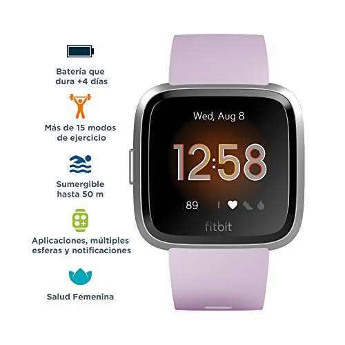 Fitbit Versa Lite - Reloj Deportivo Smartwatch, Adultos Unisex, Lila/Plata Aluminio, Talla única