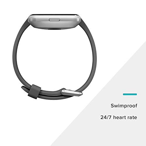 Fitbit Versa Lite Smartwatch, carbón/Aluminio Plateado, Talla única (Bandas S y L Incluidas)