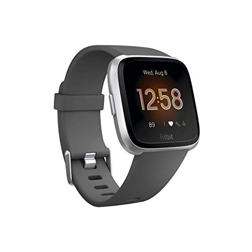 Fitbit Versa Lite Smartwatch, carbón/Aluminio Plateado, Talla única (Bandas S y L Incluidas)