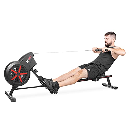 FITFIU Fitness RA-100 - Máquina de Remo plegable, resistencia por aire, asiento acolchado, Máquina de remar para entrenamiento cardio y cross training en casa, peso máx. usuario 110kg