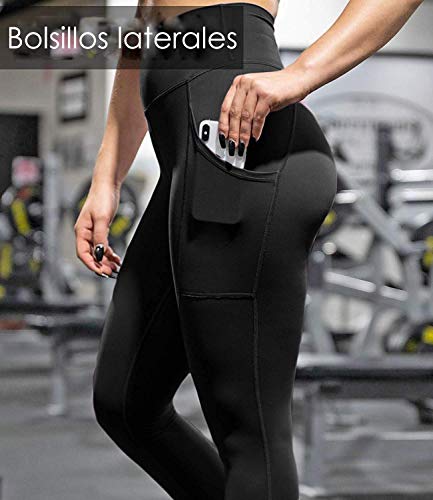 FITTOO Leggings Clásico Super Suave Elásticos Costura Lateral Mujer Pantalones Deportivos Yoga Alta Cintura Transpirables Negro S