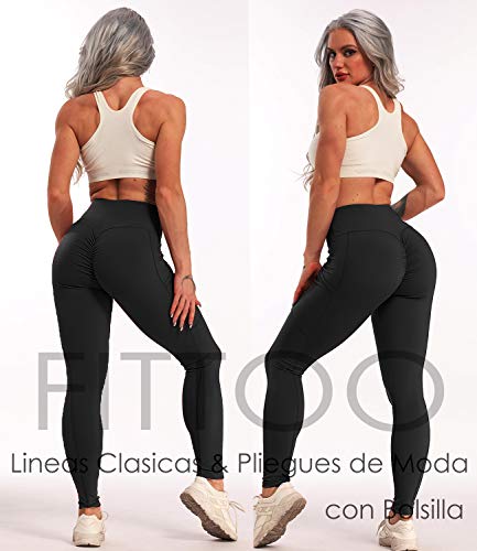 FITTOO Leggings Clásico Super Suave Elásticos Costura Lateral Mujer Pantalones Deportivos Yoga Alta Cintura Transpirables Negro S