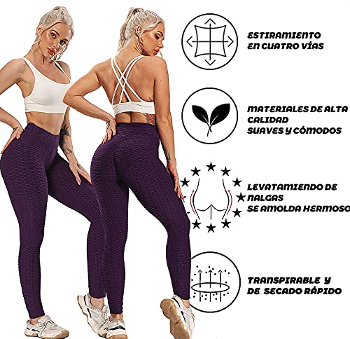 FITTOO Leggings Push Up Mujer Mallas Pantalones Deportivos Alta Cintura Elásticos Yoga Fitness Morado L