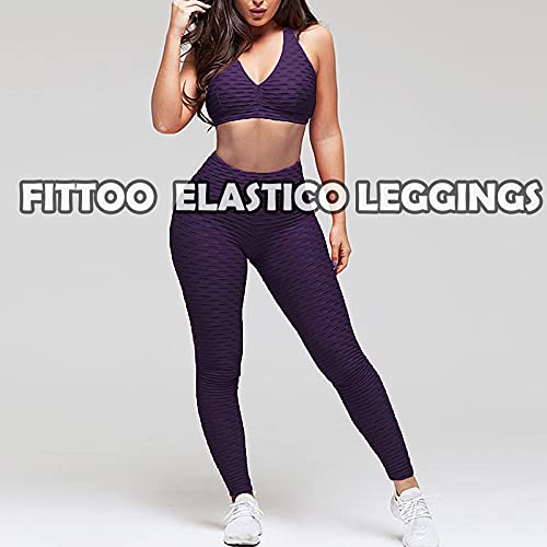 FITTOO Leggings Push Up Mujer Mallas Pantalones Deportivos Alta Cintura Elásticos Yoga Fitness Morado L
