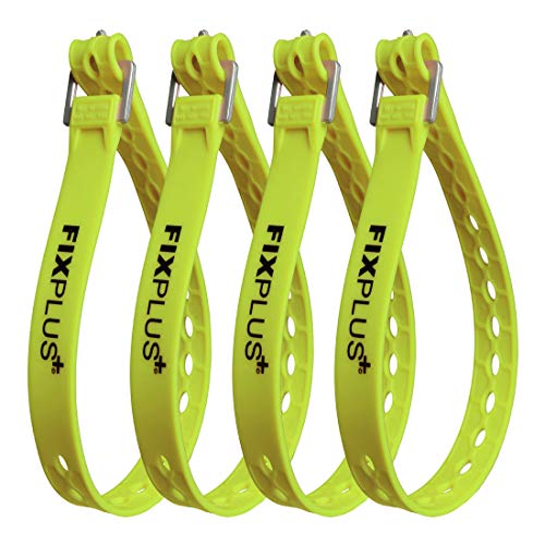 Fixplus Strap Paquete de 4 - Correa de sujeción para asegurar, Sujetar, agrupar y trincar, a Base de Material plástico Especial con Hebilla de Aluminio 66cm x 2,4cm (Amarillo)