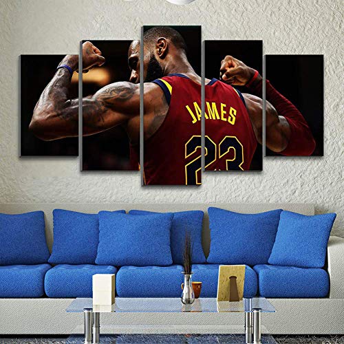 FJNS Impresión en Lienzo, póster de Arte de Pared 5 Paneles Lebron James Carteles Deportivos e Impresiones para Decoraciones del hogar Decoraciones de Pared Regalos enmarcados,B,30×40×230×60×230×80×1