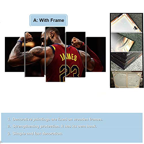 FJNS Impresión en Lienzo, póster de Arte de Pared 5 Paneles Lebron James Carteles Deportivos e Impresiones para Decoraciones del hogar Decoraciones de Pared Regalos enmarcados,B,30×40×230×60×230×80×1