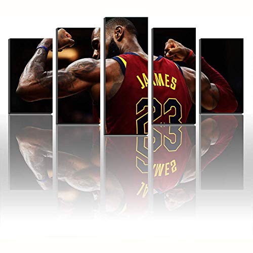 FJNS Impresión en Lienzo, póster de Arte de Pared 5 Paneles Lebron James Carteles Deportivos e Impresiones para Decoraciones del hogar Decoraciones de Pared Regalos enmarcados,B,30×40×230×60×230×80×1