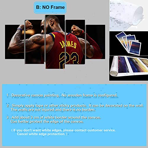 FJNS Impresión en Lienzo, póster de Arte de Pared 5 Paneles Lebron James Carteles Deportivos e Impresiones para Decoraciones del hogar Decoraciones de Pared Regalos enmarcados,B,30×40×230×60×230×80×1