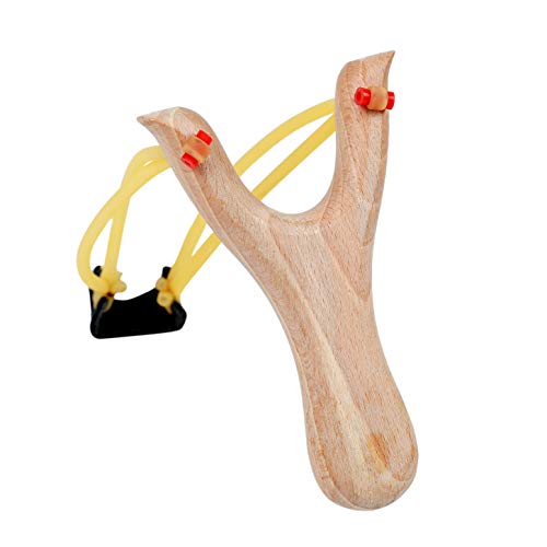 Flanacom Juego de 2 tirachinas de madera con funda de piel para fijar a la hebilla del cinturón – Guisantes – Centrifugadora de madera para niños y adultos – volantes de exterior con aspecto artesanal