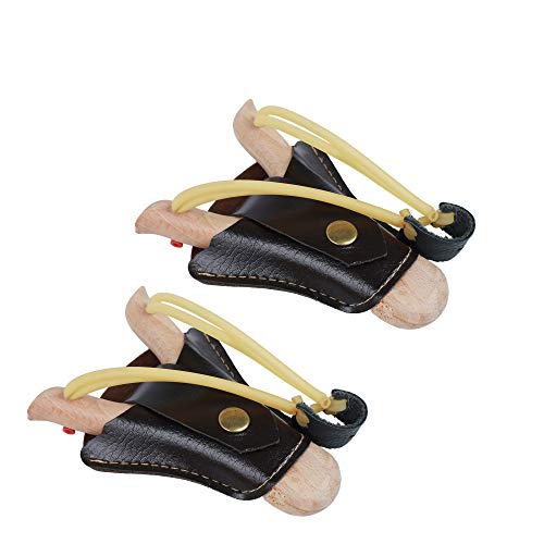 Flanacom Juego de 2 tirachinas de madera con funda de piel para fijar a la hebilla del cinturón – Guisantes – Centrifugadora de madera para niños y adultos – volantes de exterior con aspecto artesanal