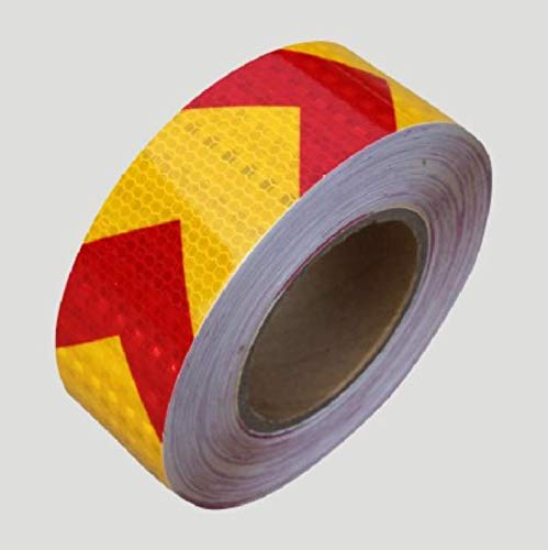 Flecha Cinta de Seguridad Advertencia Reflectante Etiqueta Adhesiva Marca Reflectante Barricadas Precauciones película construcción de Carreteras Etiqueta engomada del Coche 5cm x45m Amarillo Rojo