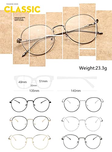 Flydo Gafas Metal Redondas Estilo Retro de los Años Sesenta Hombre y Mujer con Montura de Metal-acero Fino Retro Vintage Lente Transparente Visión Clara