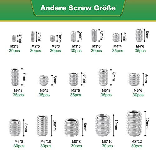 Foliv Juego de 540 tornillos prisioneros, tornillos prisioneros, M2, M3, M4, M5, M6, M8, tornillos de acero inoxidable con llave inglesa en caja de almacenamiento