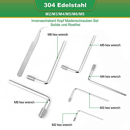 Foliv Juego de 540 tornillos prisioneros, tornillos prisioneros, M2, M3, M4, M5, M6, M8, tornillos de acero inoxidable con llave inglesa en caja de almacenamiento