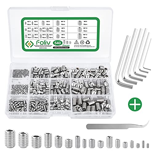 Foliv Juego de 540 tornillos prisioneros, tornillos prisioneros, M2, M3, M4, M5, M6, M8, tornillos de acero inoxidable con llave inglesa en caja de almacenamiento