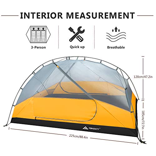 Forceatt Tienda Tienda de Campaña 3 Personas, a Prueba de Viento e Impermeable, Tienda de Techo 3-4 Temporada, se Puede Instalar de Inmediato, Adecuado para Senderismo, Camping, Aire Libre