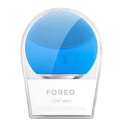 FOREO LUNA mini 2 Aquamarine cepillo de limpieza facial para todo tipo de pieles, cabezal de 3 zonas, ultra higiénico, 8 intensidades, 300 usos por carga, impermeable, 2 años de garantía