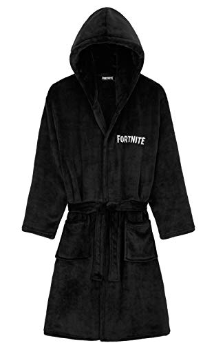 Fortnite Bata Forro Polar Niño, Albornoz Niño con Capucha y Cinturon, Batas de Casa Suaves, Regalos Para Niños y Adolescentes Edad 7-14 Años (Negro, 9-10 años)