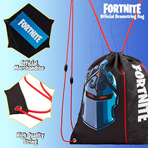 Fortnite Bolsas con cordón para niños, gimnasio con diseño de camuflaje verde y caballero (Negro)…