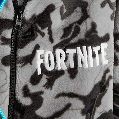 Fortnite Pijama Niño Entero con Capucha, Pijama Mono de Forro Polar, Pijamas Niños Diseño Gamer, Regalos para Niños y Adolescentes 7-14 Años (Camo Gris, 11-12 años, 11_Years)