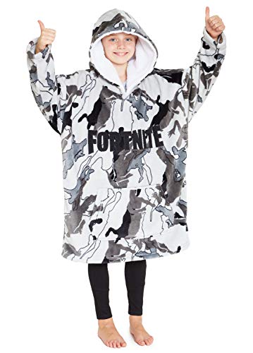 Fortnite Sudadera Manta Con Capucha, Sudaderas de Forro Polar Super Suave Invierno, Bata de Estar Por Casa, Regalos Para Niños y Adolescentes 7- 14 Años (gris)