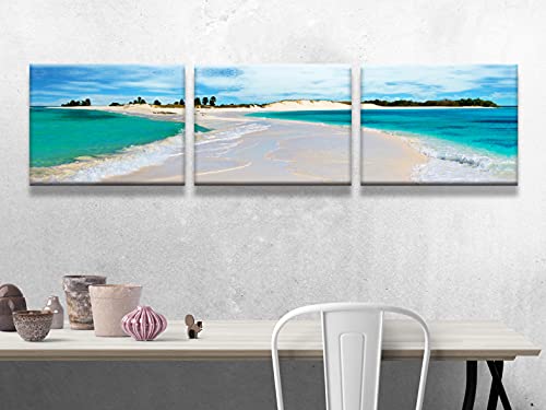 Foto Canvas Cuadros Paisajes Playa | Lienzos Decorativos - Cuadros para Dormitorios Modernos - Decoración Salón | Cuadro Playa 3 Piezas - 126 x 30 cm sobre Bastidor de Madera Listos para Colgar